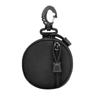 Pochette Ronde Tactique avec Mousqueton – Étui de Rangement, Noir