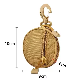 Pochette Ronde Tactique avec Mousqueton – Étui de Rangement, Kaki