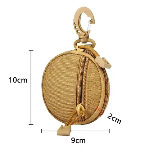Pochette Ronde Tactique avec Mousqueton – Étui de Rangement, Kaki